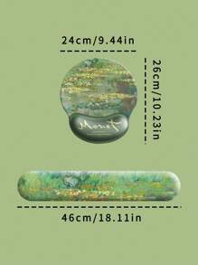 2pcs/Set Oil Painting Water Lily Design Keyboard Palm Rest & Mouse Pad Wrist Support