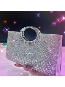 Bolso cubo ligero y de estilo casual de negocios con decoración de rhinestones, diseño de cordón, bolso transparente con perlas, bolso de noche elegante y exquisito de lujo discreto con rhinestones, perfecto para fiesta, cena/banquete, vestido de fiesta de Navidad para chica, mujer, novia