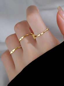 Thin Ring With Letter 925 Silver Initial Adjustable 18k Gold Plated - Gold - View 2