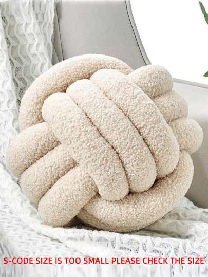 1pc Solid Color Versatile Faux Fur, Handwoven 3-Strand Ball Decor Pillow, Sofa Coffee Table Decor, Bedroom Bedside Decorative Pillow, Beige