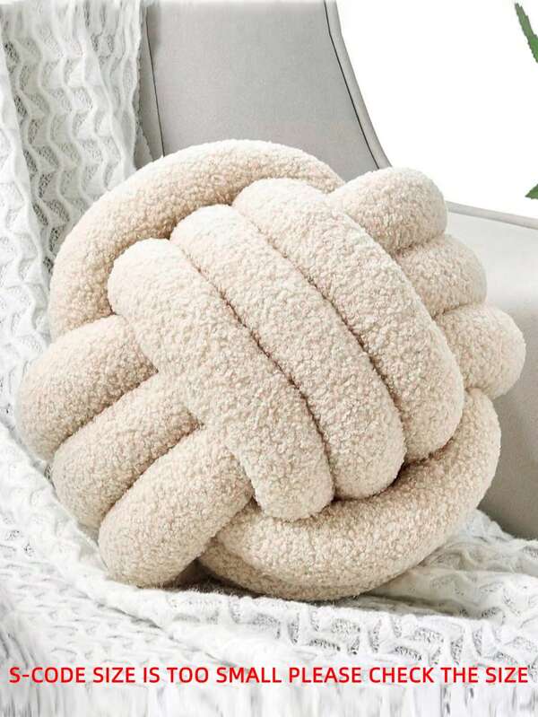 1 pieza Almohada decorativa de unicolor y versátil de piel sintética, con decoración de bola tejida a mano de 3 hebras, para decoración de sofá, mesa de centro, dormitorio y mesita de noche, en color beige