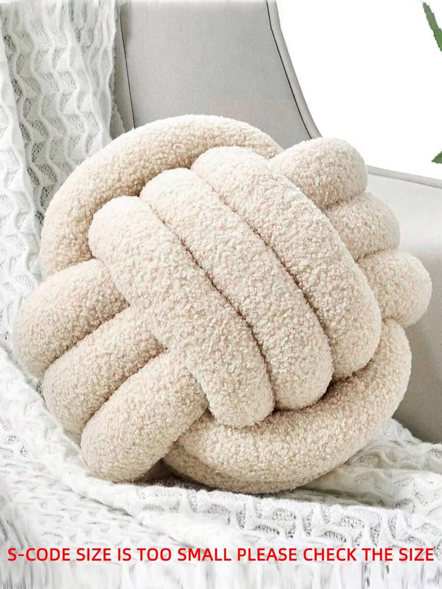 1 件纯色多功能人造毛皮，手工编织三股球装饰枕头，沙发茶几装饰，卧室床头装饰枕头，米色