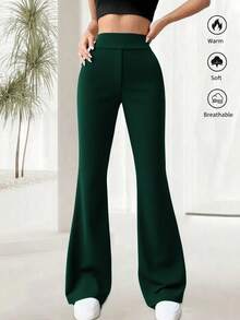 Casual Pants, Leggings, High Waist Sports Pants, Summer Wide Leg Yoga Running Training Flared Pants, Elastic Waistband, Stretchy Work Pants, Skinny Pants - Dark Green - View 6