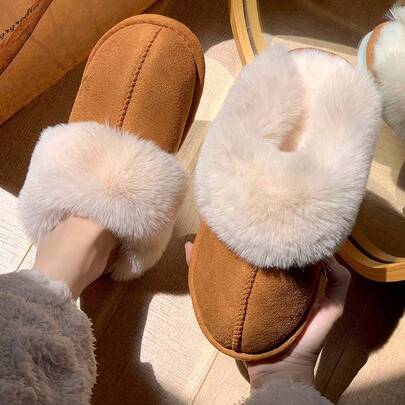 Pantuflas de mujer casuales con forro de felpa, aptas para uso interior y exterior, otoño/invierno