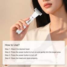 Conduroma 3-In-1 Rechargeable Eyebrow Trimmer For Women & Men – Portable Facial Hair Trimmer With Nose Trimmer Head, Replaceable Precision Cutter Heads And Adjustable 2/3/4mm Comb Lengths For Face, Beard, Eyebrows, Legs & Underarms. - White - View 5