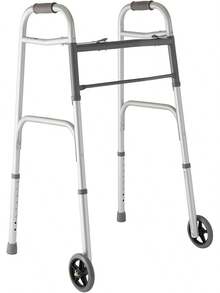 Medline Caminador plegable de dos botones con ruedas, metálico, 1 unidad - Metálico - Ver 8