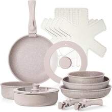 LOKOOY Juego de 16 Ollas y Sartenes con Mango Desmontables, Alta Antiadherente, Bateria de Cocina Con Tapas y Cojín, Sartén para Freír Apto para Lavaplatos, Cocina de Inducción y Horno - 1 - Ver 2