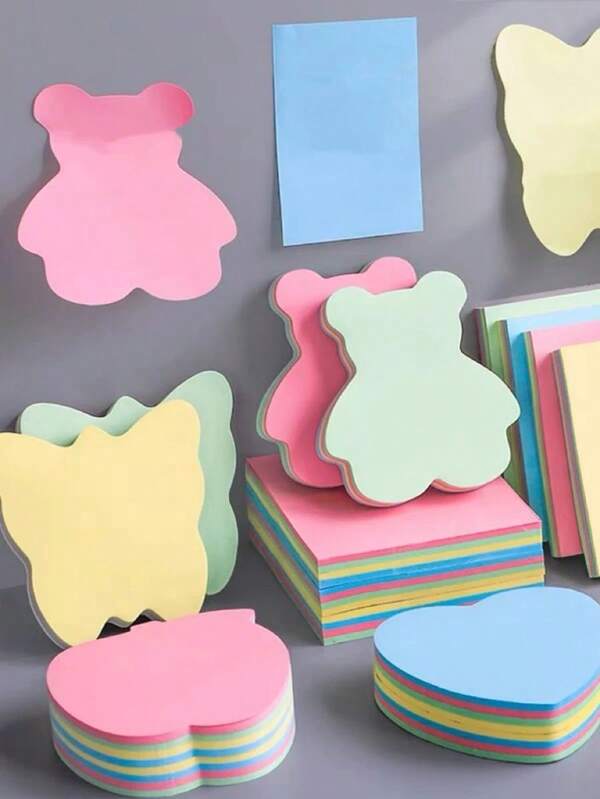 Bloco de notas com adesivas, 100 folhas 76*76cm coloridas, coração, balão, borboleta, maçã, seta, aleatório