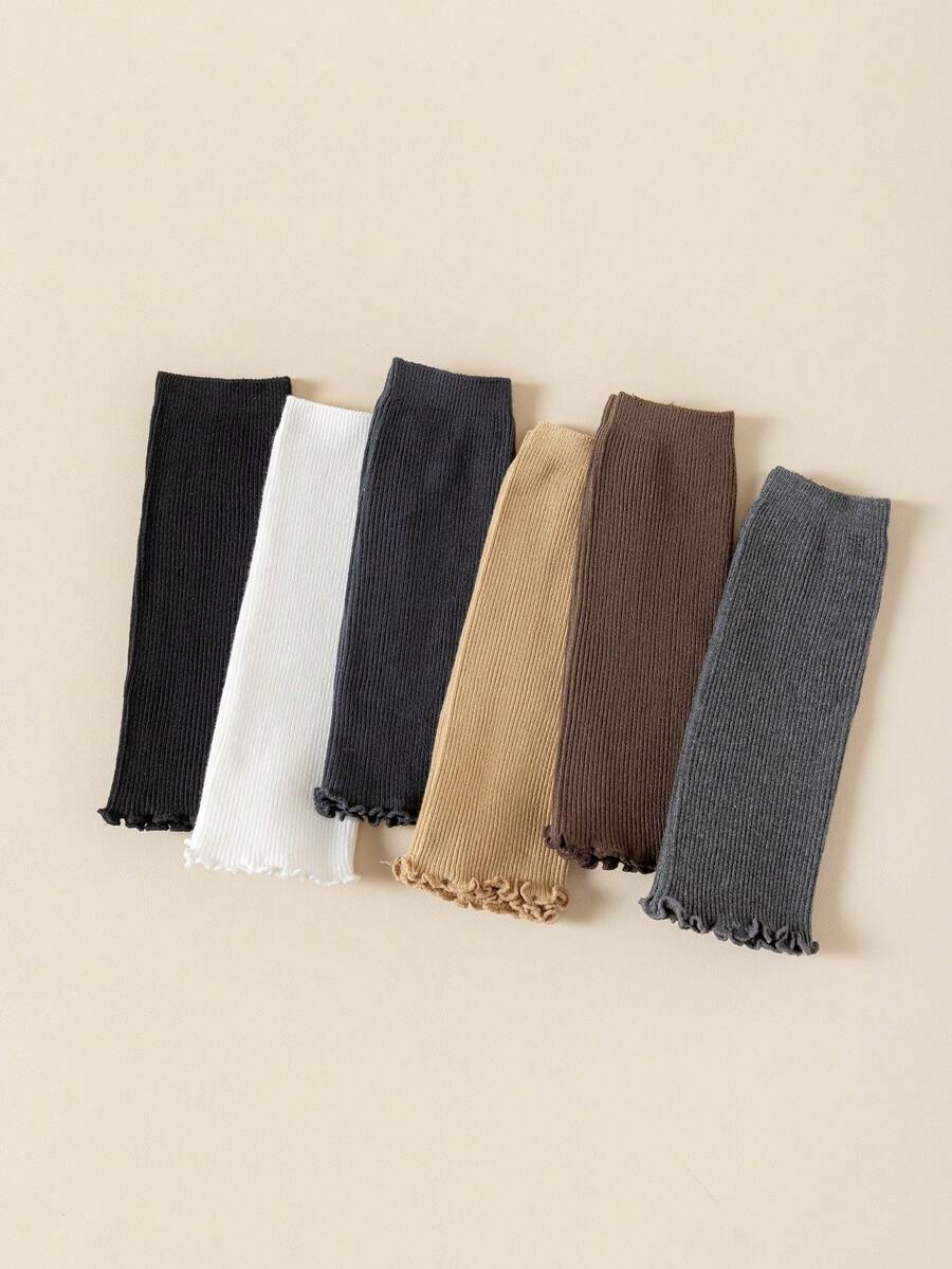 1/3/5 Pairs Girls Calf Leg Warmers, Sweet Ballet Style Ruffle Trim, Knitted Warm Leg Warmers, Solid Color Knee High Leg Warmers, Spring Autumn