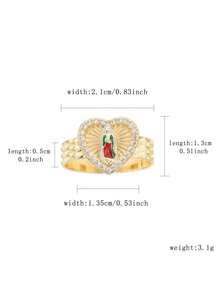 1 pieza Anillo de sacerdote con forma de corazón de cobre clásico, adecuado para amigos o mejores amigos, excelente para uso diario y festivales de mujeres, San Valentín, Mamá, Madre, Día de la Madre, Regalo - Amarillo Oro - Ver 6