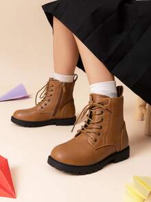 Kids Combat Boots | Ankle-Length Style With Side Zipper For Toddler & Little Kid - 駝色 - 查看 2