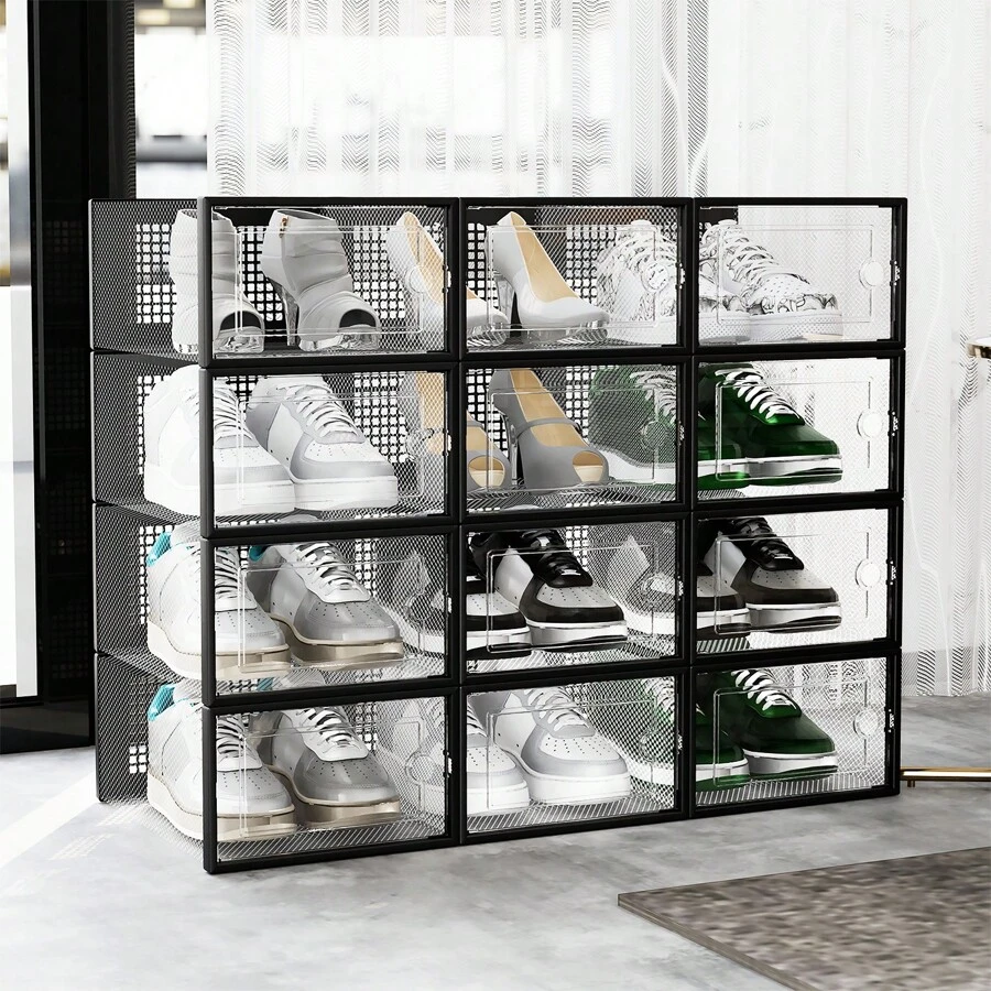12/24pcs Shoe Boxes Thick Transparent Plastic With Lidsz, Foldable Stackable Shoe Rack, Plastic Sneaker Container, Space Saving Storage Organizer, Suitable For Foyer, Bedroom, Home, Dormitory, Etc