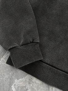 男士可爱返校季印花秋冬水洗“赏金猎人”半拉链长袖卫衣 - 黑色 - 查看 5