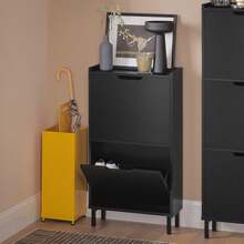 SoBuy 2 Flip-Drawers Shoe Cabinet Shoe Rack Shoe Storage Cupboard Organizer Unit Grey W50 X D19 X H90cm FSR151-HG - Black - View 8