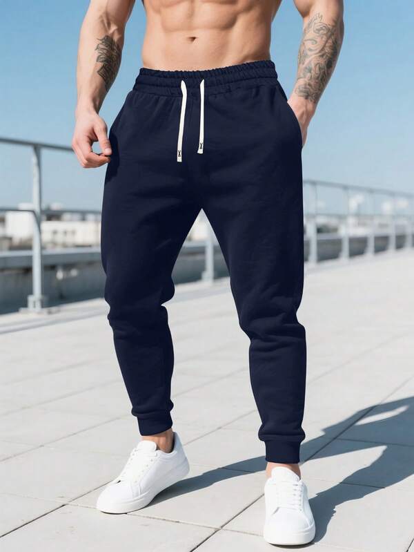 Men's Casual Sports Pants, Solid Color Basic Style, With Pockets, Drawstring Waist, Suitable For Spring, Autumn, Summer Streetwear, Jogging, Travel, Vacation, Outdoor, Commuting, Camping, An Ideal Gift For Husband Or Boyfriend