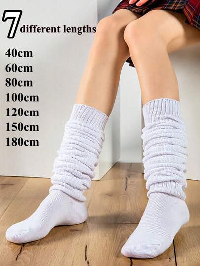 1 Pair White Over-The-Knee Socks, Elephant Pattern Warm Thigh High Slouchy Socks, Autumn/Winter, Cozy