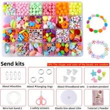 1 set de kit de fabrication de bracelets à perles colorées, kit de fabrication de bijoux de colliers adorables avec perles en forme de coquillage, cœur, fleur, papillon, 24 grilles, jouets de perçage pour enfants pour la correction de l'amblyopie, cadeau de Noël/Nouvel An/anniversaire