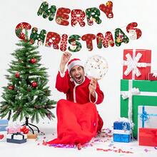 طقم لافتة عيد الميلاد السعيد، ديكور رجل الثلج وسانتا كلوز، إكليل شجرة عيد الميلاد والرنة، لافتة عيد الميلاد السعيد للجدران والنوافذ، مستلزمات حفلة عيد الميلاد