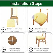 Stretch Non-Slip Soft Washable Dining Chair Covers Set Of 4, Yellow Cushion Slipcovers Kitchen And Dining Room Chairs - Jacquard Kuning - View 3