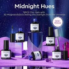 Cat Eye Gel Nail Polish Set, 6 Colors 9D Glassy Cat Eye Glitter Gel Polish Black Red Purple Blue Silver Brown Nail Polish All Seasons With Magnet Soak Off Led DIY Salon Gift-842643 - A1-午夜色調 - 查看 9