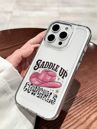 1 pièce Chapeau en jean personnalisé avec lettre et étoile, coque transparente en matériau TPU antichoc à imprimé vache. Convient comme cadeau de vacances pour le partenaire et les amis. Compatible avec Xs/Xs Max/Xr/11 12 13 14 15 16 Pro/Pro Max/14 15 16 Plus