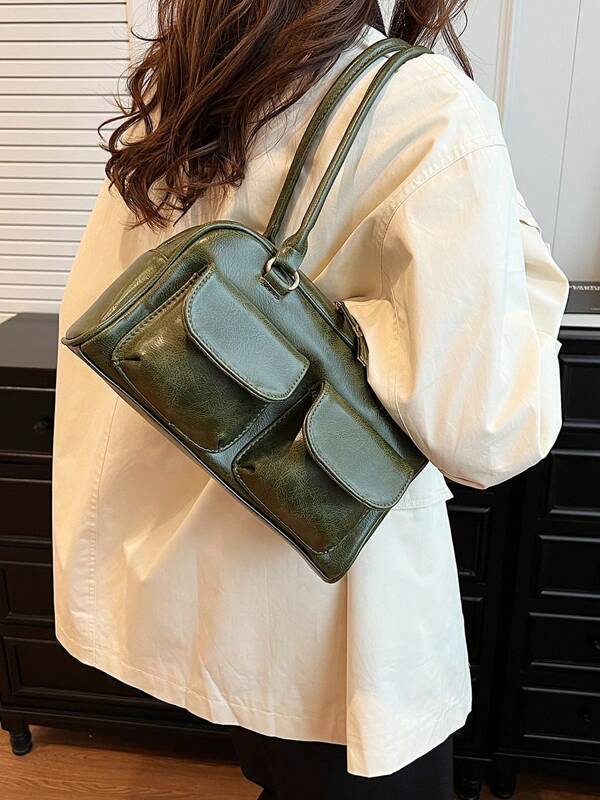 Borsa a spalla da donna in PU di colore solido con ampia capacità, adatta per pendolarismo, alla moda e versatile per uso quotidiano, shopping, appuntamenti, viaggi e come regalo. Borsa Yunjin, borsa combi, borsa retrò, borsa multifunzione, borsa a spalla