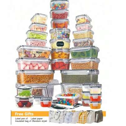 68-Pack Black Food Storage Containers With Lids Sealed, Plastic Food Containers For Kitchen Storage And Organization, Includes 34 Lids, 34 Boxes, Leak-Proof Meal Preparation Containers With Labels And Tags