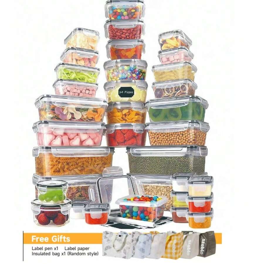 68-Pack Black Food Storage Containers With Lids Sealed, Plastic Food Containers For Kitchen Storage And Organization, Includes 34 Lids, 34 Boxes, Leak-Proof Meal Preparation Containers With Labels And Tags