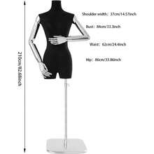 OUKANING bambola sarto, bambola esposizione bambola donna stiratura con altezza regolabile 120-210 cm, torso rimovibile annequin con tessuto di camomile per esposizione abbigliamento, argento + nero - Nero e argento - Visualizzare 3