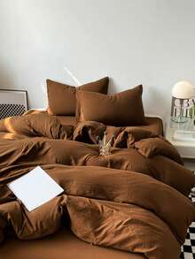 1 Skin-Friendly Soft & Comfortable 3 PiecesDuvet Cover Set (1*Duvet Cover + 2*Pillow Shams), Machine Washable, Suitable For All Seasons, Brown - Rust Brown - View 6