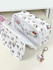 Sanrio 1个装Hello Kitty印花铅笔盒小学生大容量文具袋可爱多层小猫铅笔盒儿童透明文具收纳盒 - 彩色 - 查看 6