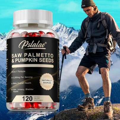 PSLALAE 2 en 1 Aceite de semilla de calabaza y Saw Palmetto - Promueve el crecimiento del cabello, Suplemento de apoyo a la próstata, Promueve la salud urinaria y de la vejiga - 120 piezas