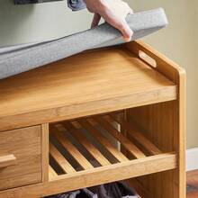 SoBuy FSR75-N, Bamboo 2 Tiers Shoe Rack Shoe Bench With Seat Cushion, Hallway Shoe Storage Bench Organizer With Drawer