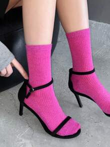 1/3/5 Pairs Women Metallic Thread Mid-Calf Socks, Breathable & Moisture-Wicking, Spring & Autumn