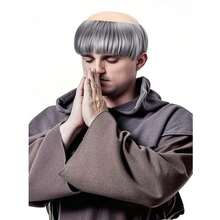 僧侶假髮、修士假髮、神父服裝假髮、中世紀服裝假髮、萬聖節男士假髮、禿頂假髮、Cosplay派對假髮、華麗服飾配件、宗教角色扮演假髮、嘉年華服裝假髮 - 彩色 - 查看 3