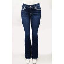 Women's Rhinestone Bootcut Jeans - 深色水洗藍 - 查看 3
