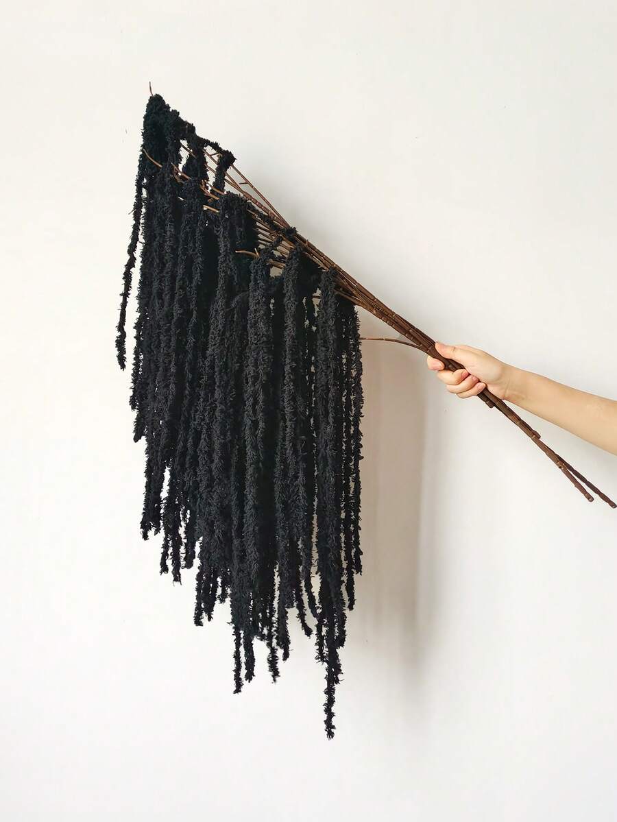 MEHELANY 2/1件黑色人造紫藤吊饰，毛绒苋菜吊饰，人造吊挂植物，适用于DIY家居婚礼花环、展览、婚礼拱门、新娘捧花、仿真植物、壁炉、门廊、窗户、花瓶、桌子、楼梯装饰，黑色紫藤花卉摆设，独特的壁挂式花卉装饰 - 黑色 - 查看 1