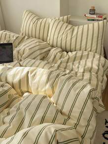 3 piezas Juego de Funda Nórdica de Poliéster 100% con Estampado de Rayas Vintage, 2 Fundas de Almohada + 1 Funda Nórdica (Sin Sábana Bajera)