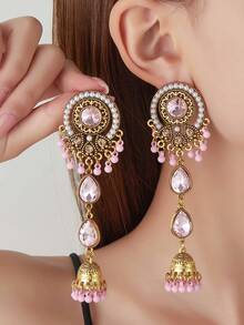 1 对时尚复古串珠流苏，南亚风格风铃流苏，女式金属不对称耳环，适合时尚派对、节日装扮、海滩度假 - 南亞風格時尚耳環 - 查看 12