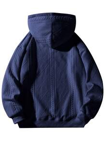 男士休闲纯色连帽衫，秋季 - 藏蓝色 - 查看 2