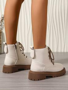 2025新款秋冬'女鞋'厚底大码学生鞋'时尚百搭休闲'女鞋'侧拉链'学生鞋'青少年中学生鞋'学生靴'休闲踝靴 - 白色 - 查看 7