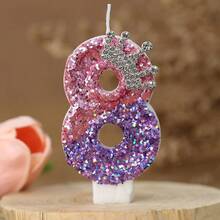 1pc Creative Digital Candle Crown Decoration Cake Decoration Candle, 0-9 Pink Purple Shining Digital Candle, Suitable For Birthday Cake, Large Festival Party