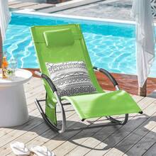 SoBuy Set Of 2 Sun Lounger Garden Chair Recliner With Cushioned Pillow & Side Pocket Garden Rocking Chair With Steel Frame 150kg Capacity Outdoor Garden Furniture For Patio Poolside OGS28x2 - Green - View 3