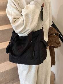 Túi xách đeo vai màu trơn dung tích lớn thời trang thiết kế may quai đôi, nhẹ và di động, ví nữ, túi tote kết hợp hai trong một, túi vải phong cách đại học, túi xách thường ngày cho nữ, rất thích hợp cho du lịch ngoài trời mùa hè, du lịch và các dịp khác ba lô không thể thiếu - Xem 4