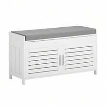 SoBuy FSR102-W, Shoe Rack Shoe Bench Shoe Cabinet With Folding Padded Seat And 2 Doors, W90 X D33 X H50cm - White - View 1