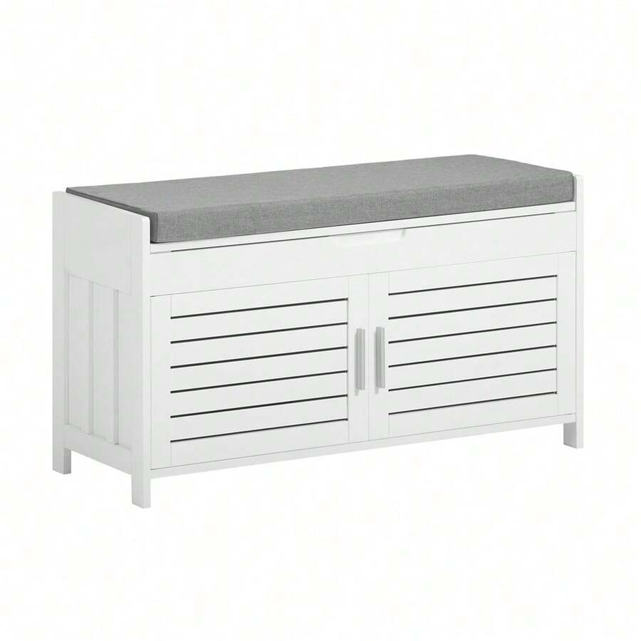 SoBuy FSR102-W, Shoe Rack Shoe Bench Shoe Cabinet With Folding Padded Seat And 2 Doors, W90 X D33 X H50cm - White - View 1
