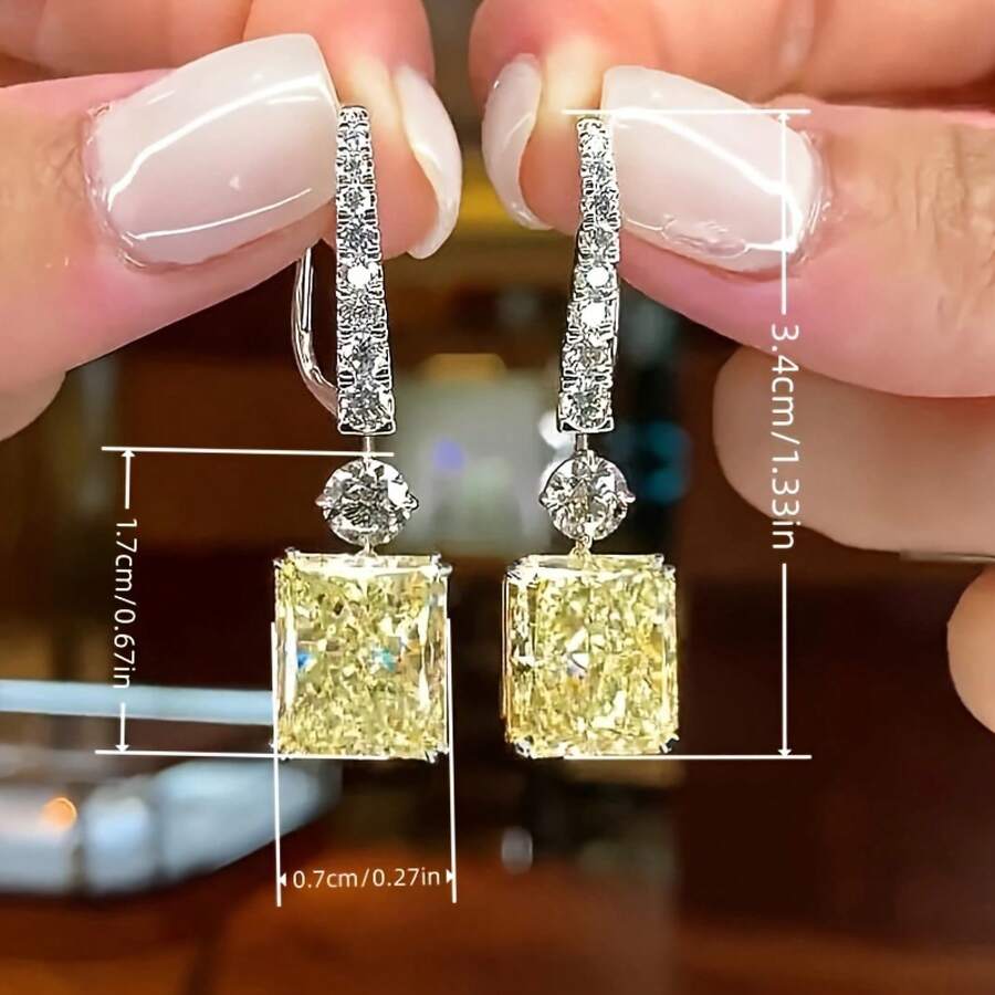 1 Piece Elegant French-Style Yellow Synthetic Gemstone Pendant Earrings Nickel-Free Copper Polished Lightweight Jewelry Accessory For Women Teens Fashion Lovers Daily Wear Party Mother's Day 2026 Unique Heartfelt Sentimental Surprise Gift For Mom Grandma - 黃色 - 查看 1