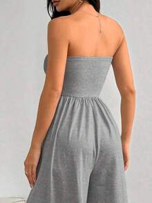 Swisz Women's Elegant Strapless Wide Leg Jumpsuit With Draping Formal Fashion - Grey - View 7