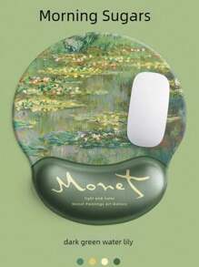 2pcs/Set Oil Painting Water Lily Design Keyboard Palm Rest & Mouse Pad Wrist Support
