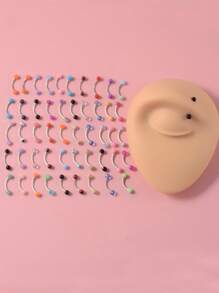 50pcs/set Random Color Ball Decor Eyebrow Ring Unisex Fashion Punk Body Piercing Jewelry - Multicolor - View 2